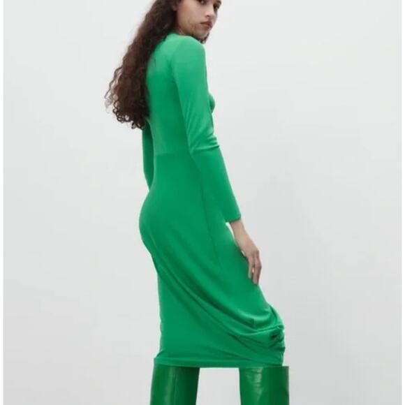 NWT ZARA Women's Green Long Sleeve Flowy Draped Dress Size L - Picture 3 of 10